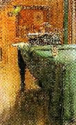 Carl Larsson brita vid pianot-aftonbelysning vid pianot painting
